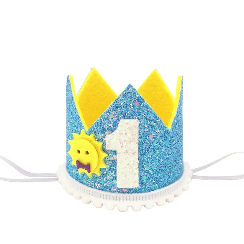 1Pcs 1 2 3 4 5 6 Year Birthday Crown Headband Caps Baby Boy Girl Birthday Party Decor Hat Prince Priness Hair Accessory Supplies