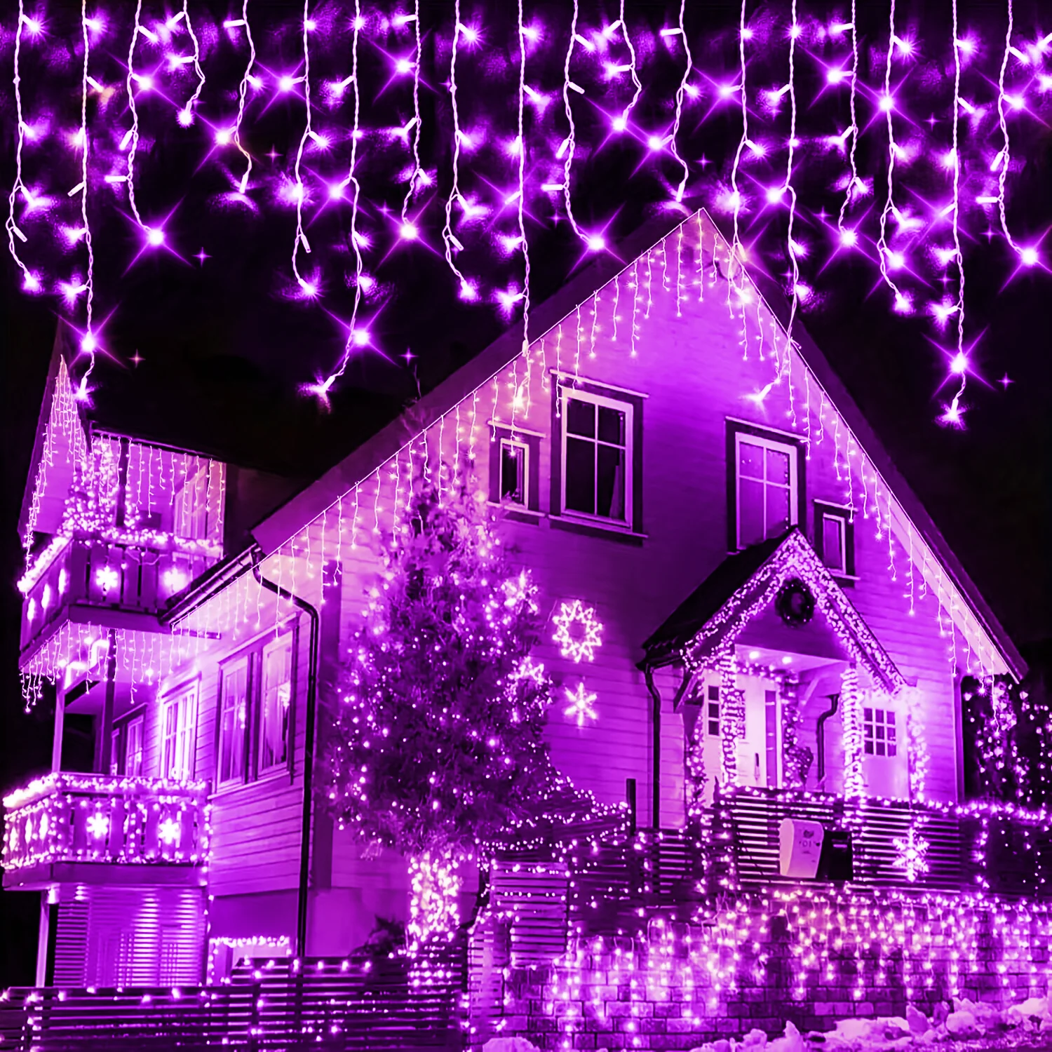 Halloween Icicle Lights, 8-mode Orange Purple lights Indoor and Outdoor, LED String Lights for Halloween Party Decoration