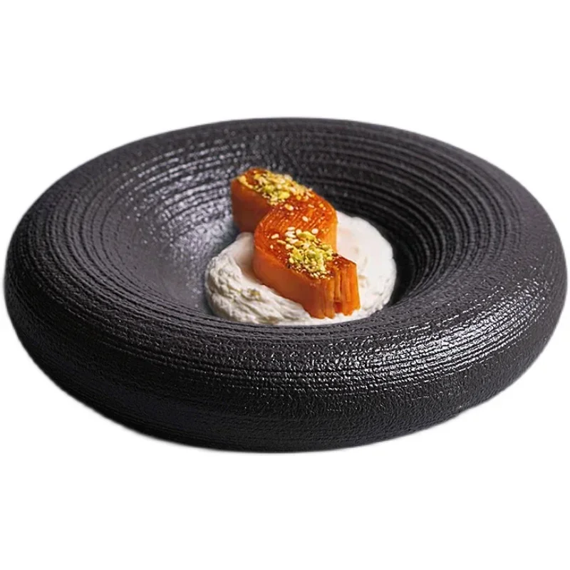 Restaurant Artistic Conception Ceramic Tableware Creative Western Dessert Plate French Texture Frosted Double Plate Round Plate
