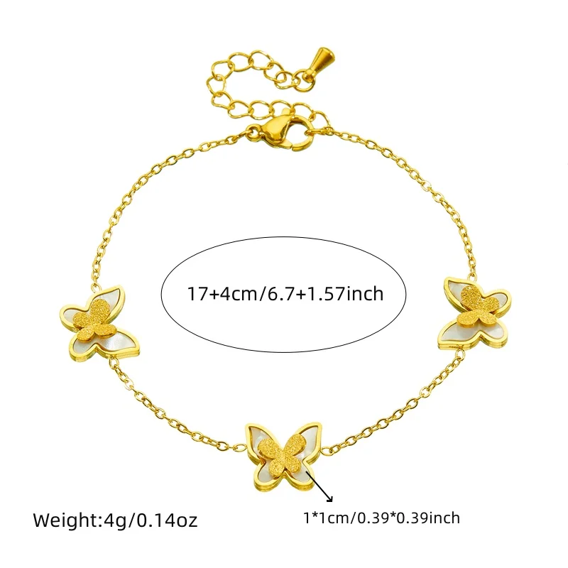 XIYANIKE 316L Stainless White Shell Inlay Double Butterfly Superposition Necklace Earring Bracelet Set Women Jewelry Suit Gifts