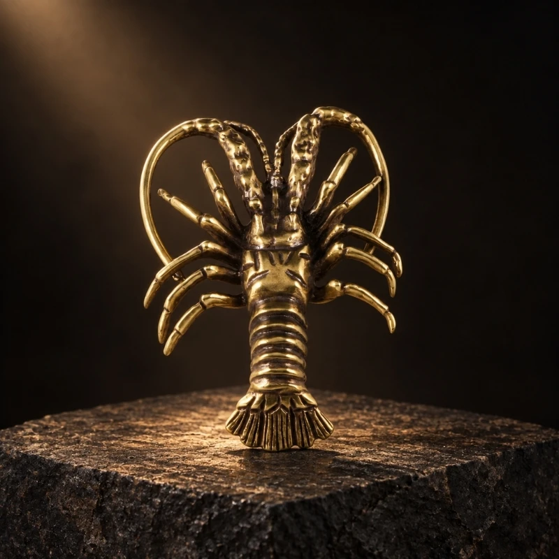 Brasses Miniature Lobster Figurine Desk Decors with Antique Bronze Finish for Shelves, Tables, Cabinets, and Office B03E