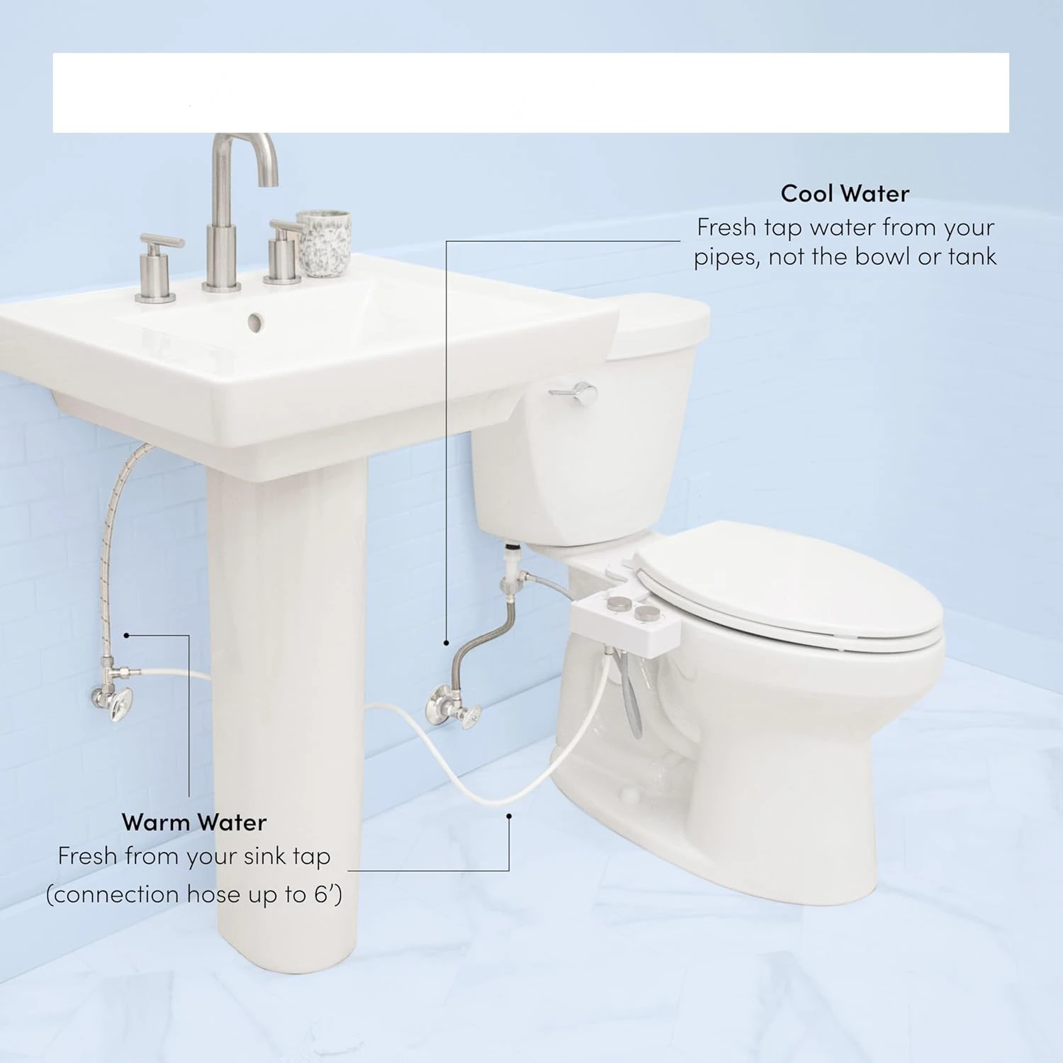 Self-Cleaning Cool to Warm Water Bidet Attachment. Easy Universal DIY Install, No Plumber Required