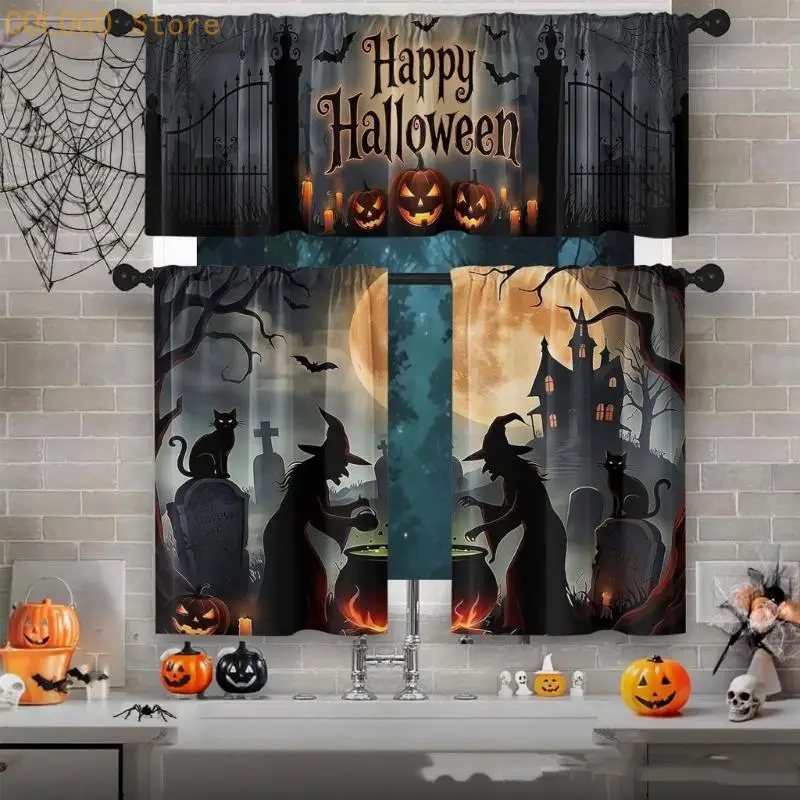 Seasonal Kitchen Curtain Set, 1 Valance with 2 Lower Panels, Polyester Accent for Small Indoor Kitchen Spots at Home D0LD