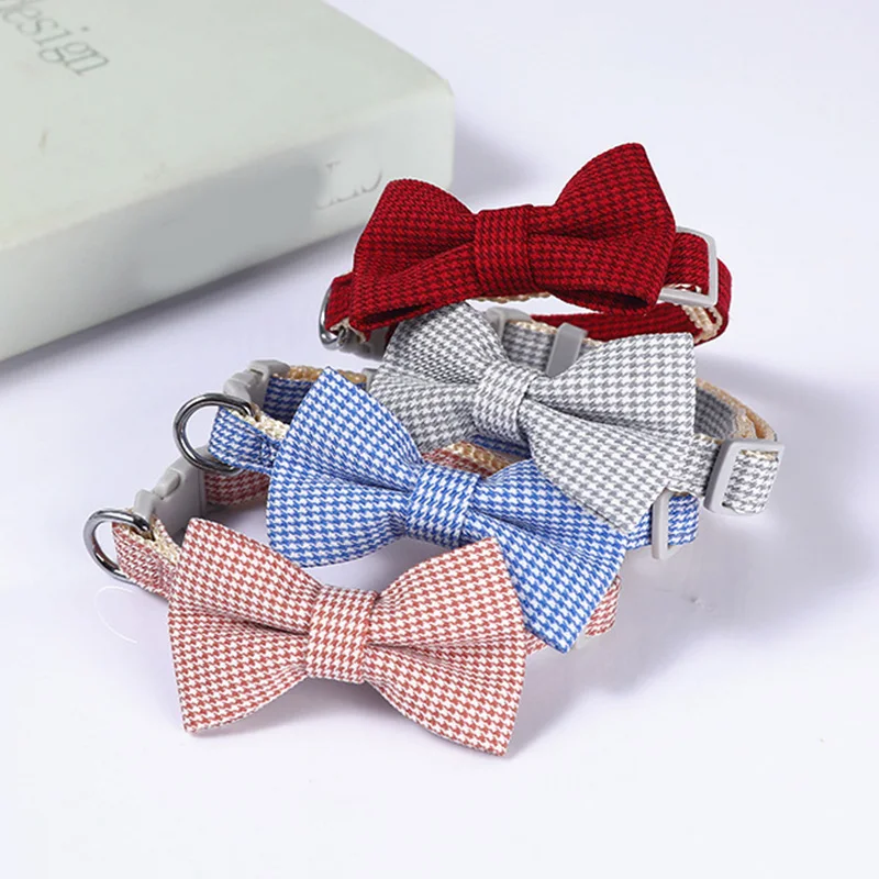 Bow Plaid Collar Pet Puppy Cat Dog Adjustable Neck Collar For Small Dogs Necktie Grooming Bow Tie Sweet Pet Accessories Gatos