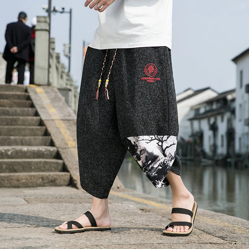 

Fashion Mens Cross Pants Loose Trousers Men Calf-Length Harem Pants Oversized Casual Man Wide-leg Sweatpants Summer Streetwear