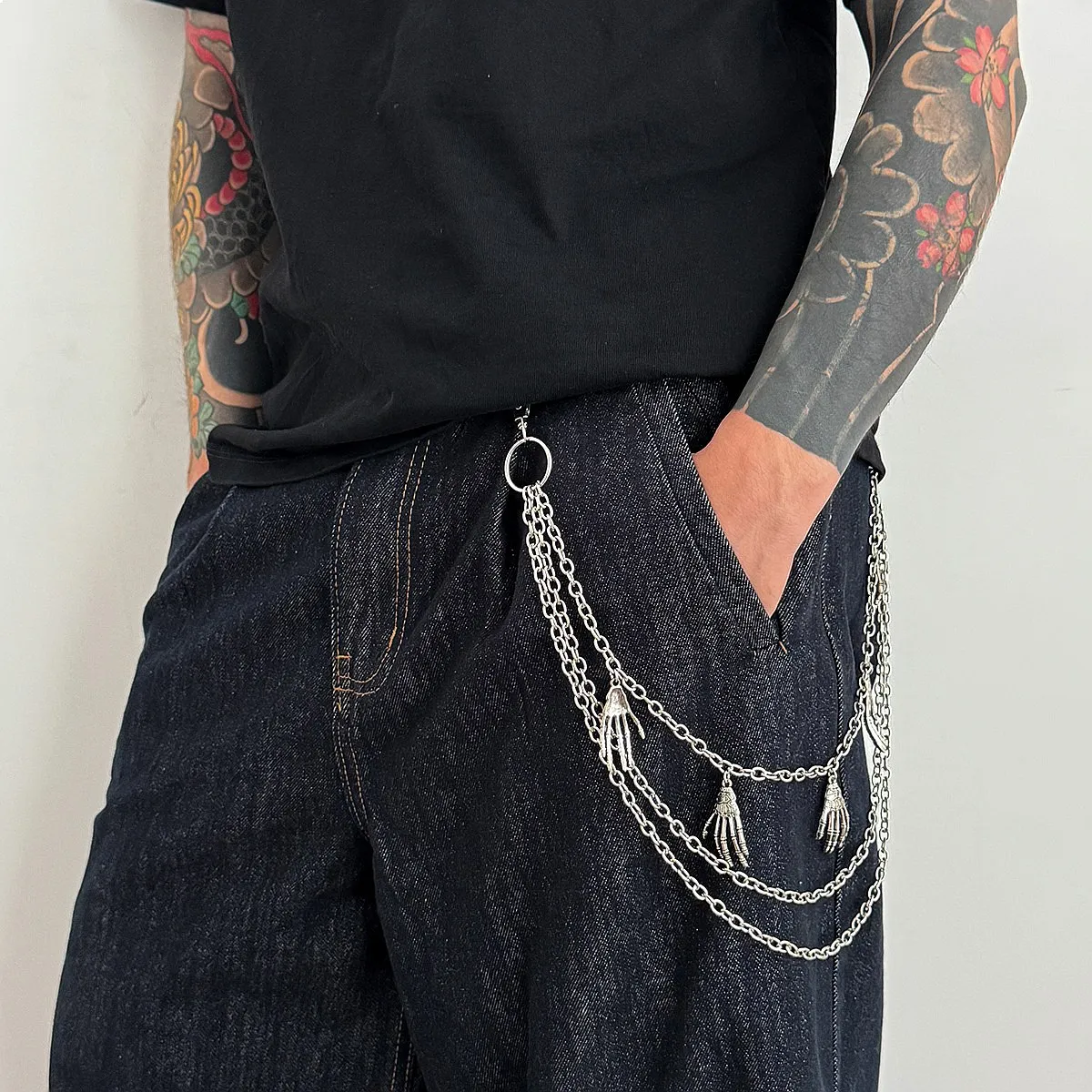 Halloween Skull Hand Pendant Pants Chain Men Hip Hop Punk Metal Belt Layered Waist Chain Gothic Accessory