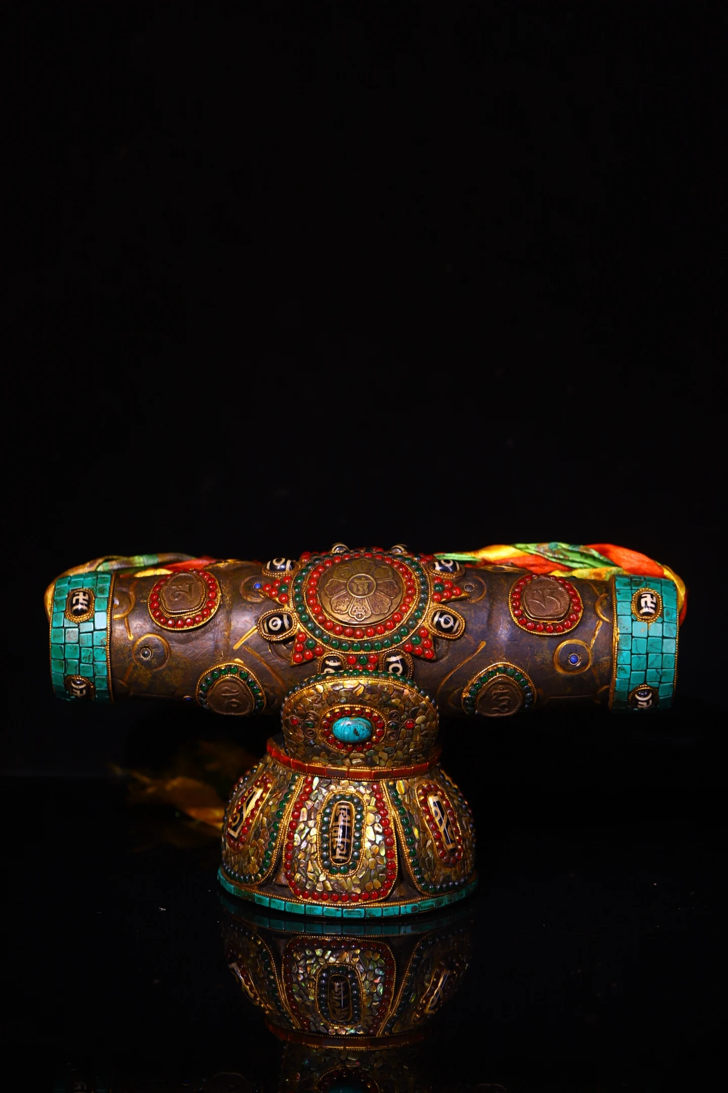 Tibetan Temple Collection Old Meteorite Painted Mosaic Gem gZi Beads Shell Six-syllable mantra Buddha Beads Base Amulet Dharam