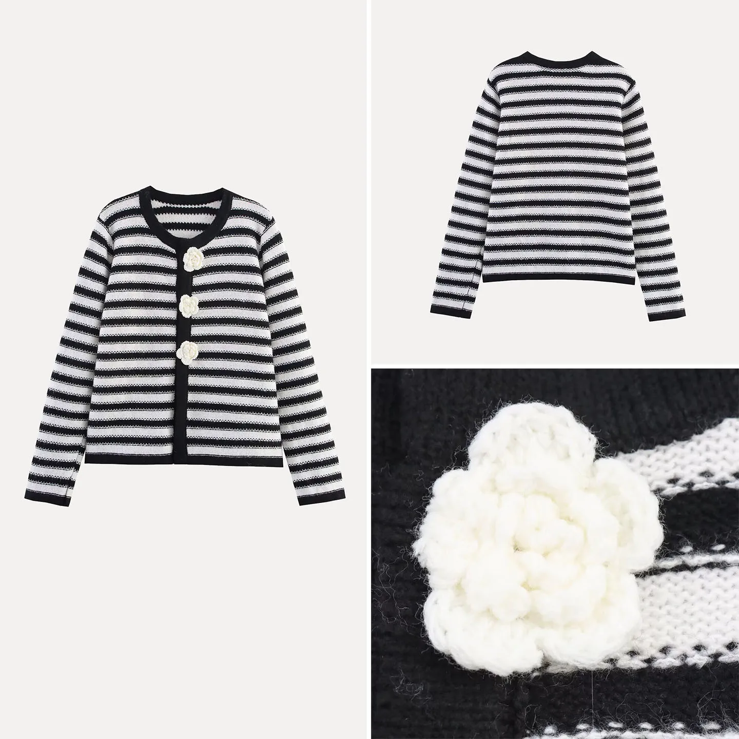 

Женский открытый кардиган в полоску с украшением Ele Flutton, повседневный свободный крой, длинный круглый вязаный свитер свека Ne