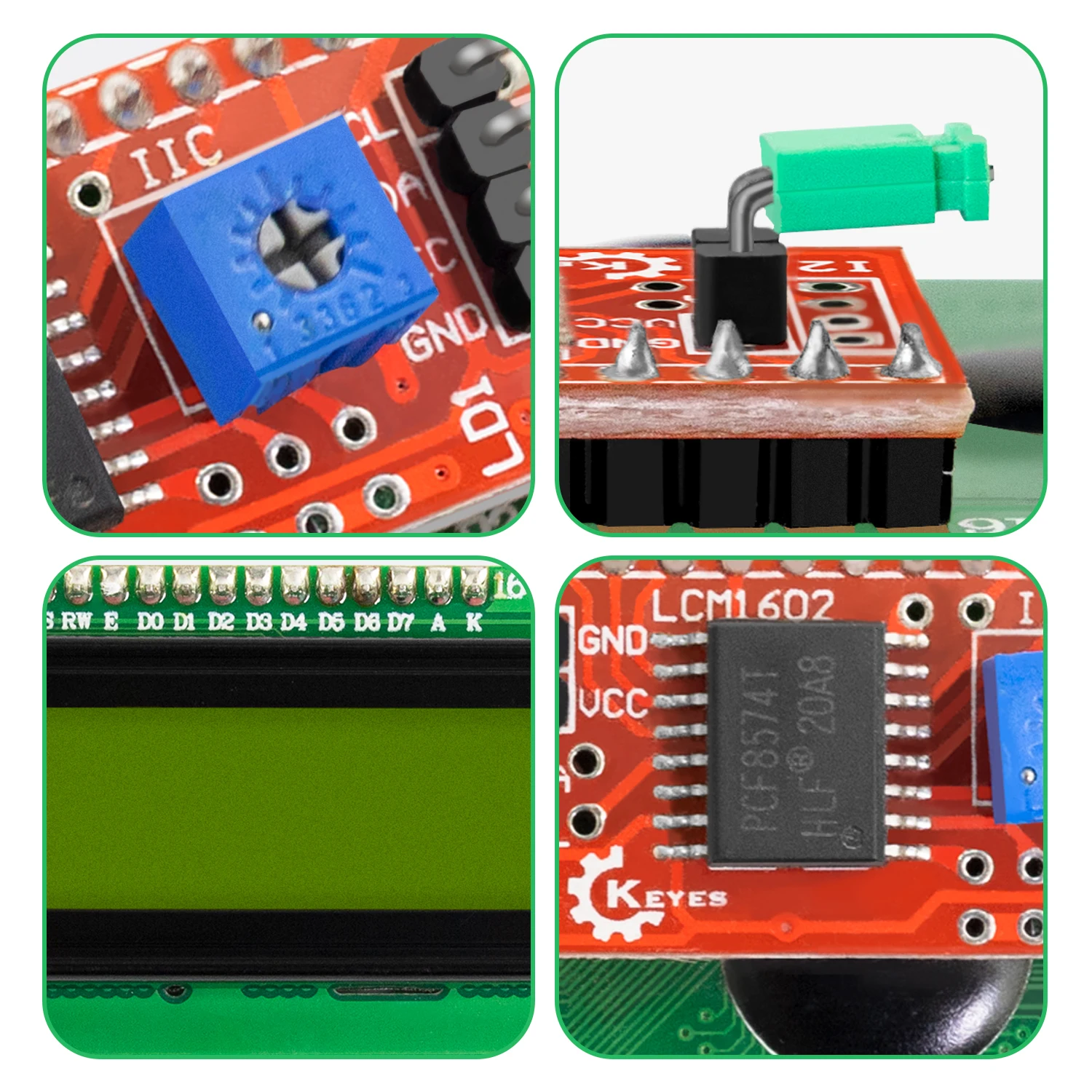 KEYES DC 3.3V LCD1602+I2C Module Yellow Green Screen Backlight 16x2 Character LCD Display PCF8574 For Arduino  Display Projects