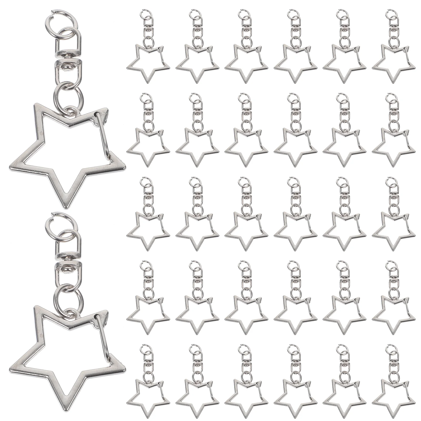 60 Stück Pentagramm-Schlüsselanhänger, DIY-Zubehör, Stern-Haarspangen, Ringe, Metall-Drehverschlüsse, Schnallen für mit Legierung