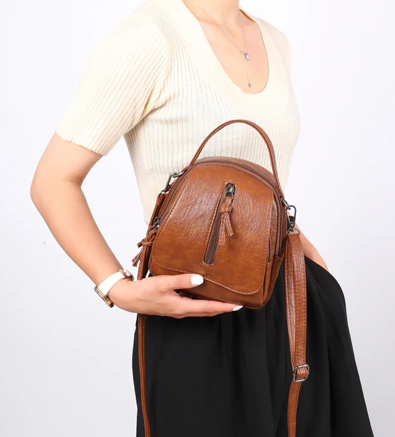 Vintage Bucket Shoulder Bags Crossbody Female PU Leather Solid Color Small Handbag Purse for Women Phone Pocket Messenger Bag