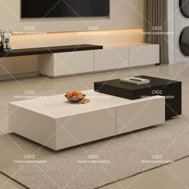 Modern White Rectangular Coffee Table with Storage Simple Nordic Style Small Apartment Living Room Furniture Combination Tea