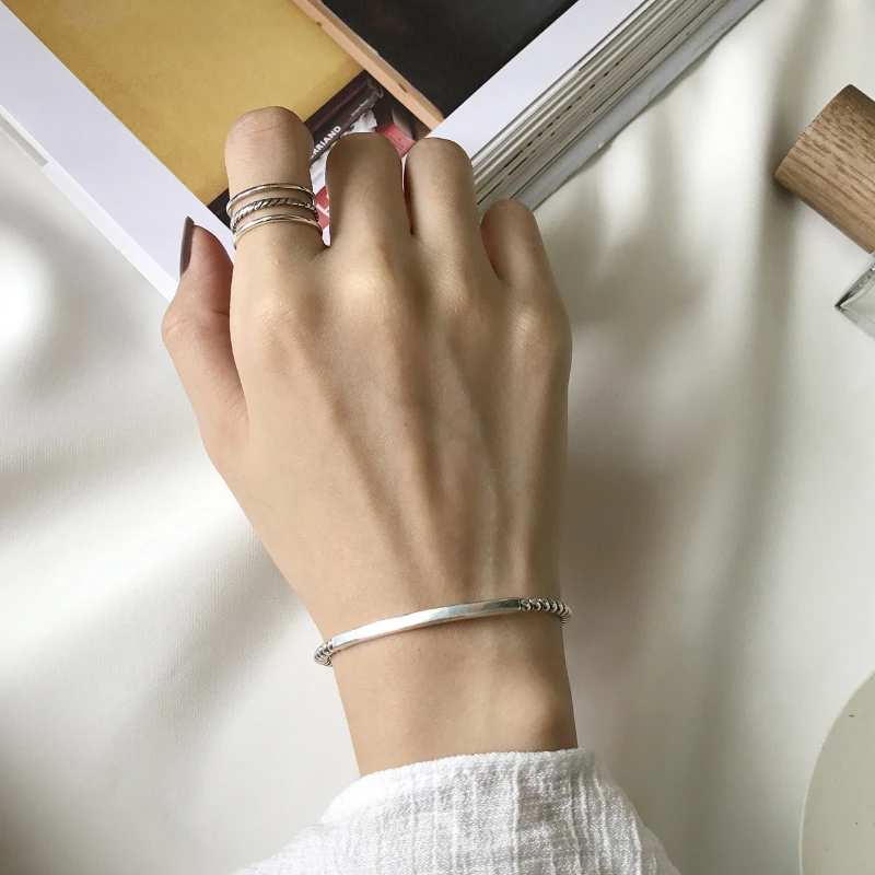 خاتم منقوش بثلاثة حبلا عتيق من الفضة عيار 925 النسخة الكورية تصميم عصري وبسيط هدية للفتيات خاتم أنيق للنساء #4