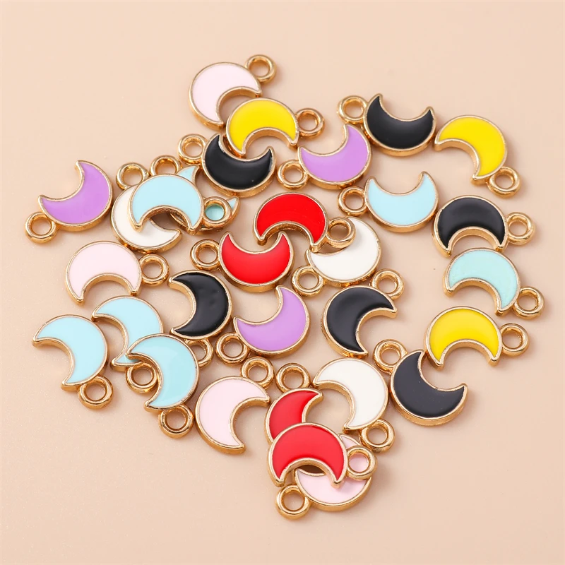 30 Uds. De Mini colgantes esmaltados de Luna de 7x11mm para hacer joyas, pendientes colgantes, collares, pulseras, accesorios para manualidades DIY