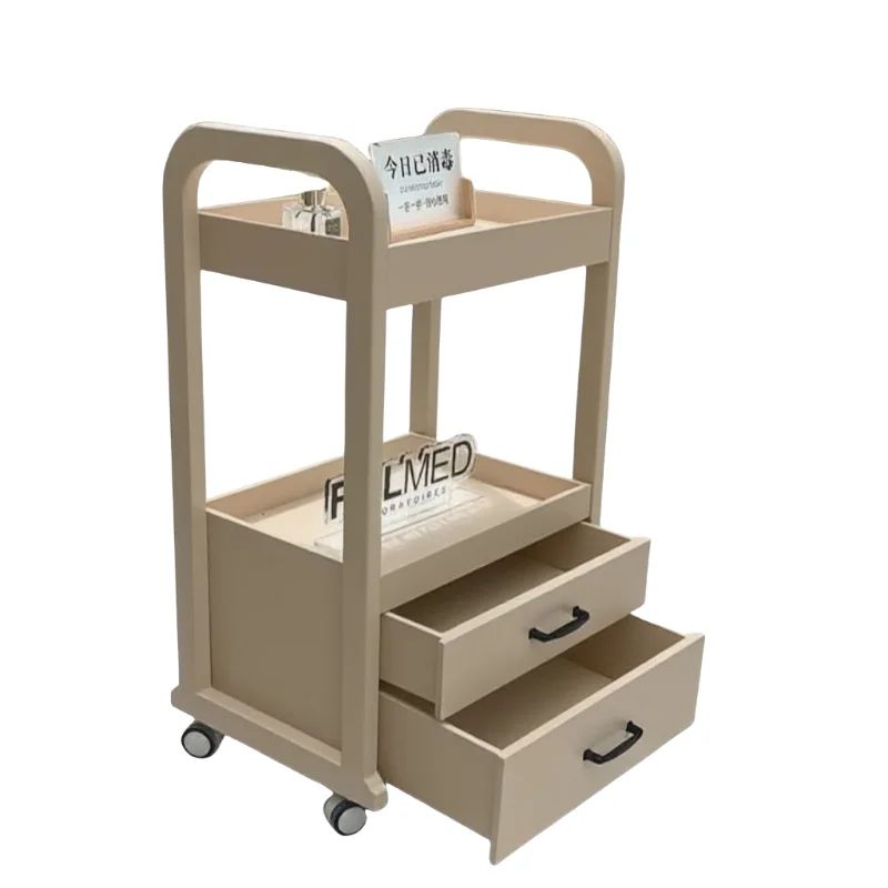 عربة تجميل ممتازة مع أدراج، عربة صالون متنقلة، خزانة تخزين مكياج احترافية لمنظم دوار خشبي للسبا #5