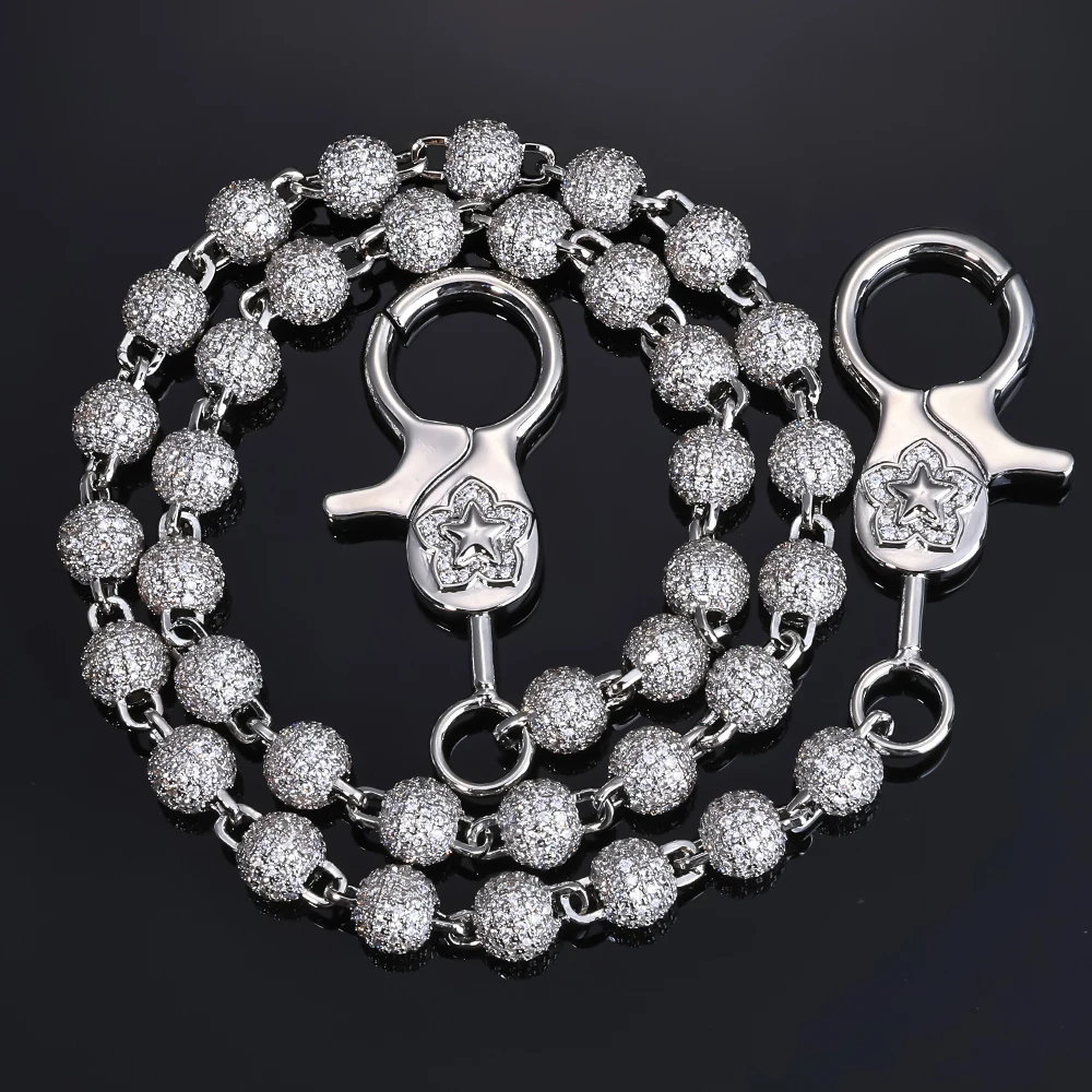 HHIOK Round Bead Customized Buckle Iced 5A Cubic Zirconia Hip Hop Rock Pants Chain Fashion Keychain Men's and Women's Jewelry