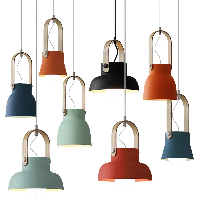 Nordic Loft Iron Pendant Lamp Macaron Hanging Chandelier Light Fixture for Restaurant Room Bedroom Kitchen