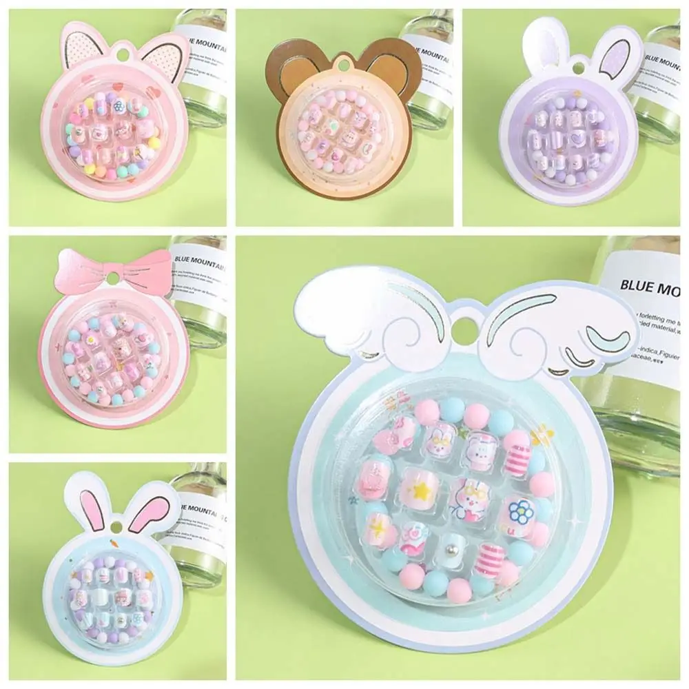 12 pçs/set material de manicure crianças unhas falsas pulseira acessórios para unhas cobertura completa dicas da arte do prego dos desenhos animados unhas falsas flores