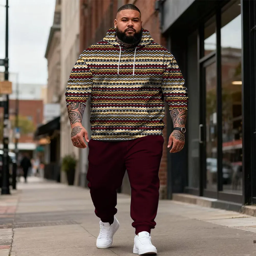 

S-9xl plus size Ethnic-Themed Men's Hoodie Set - 2-Piece Casual Wear for Big & Tall Guys, Soft Skin-Friendly Fabric