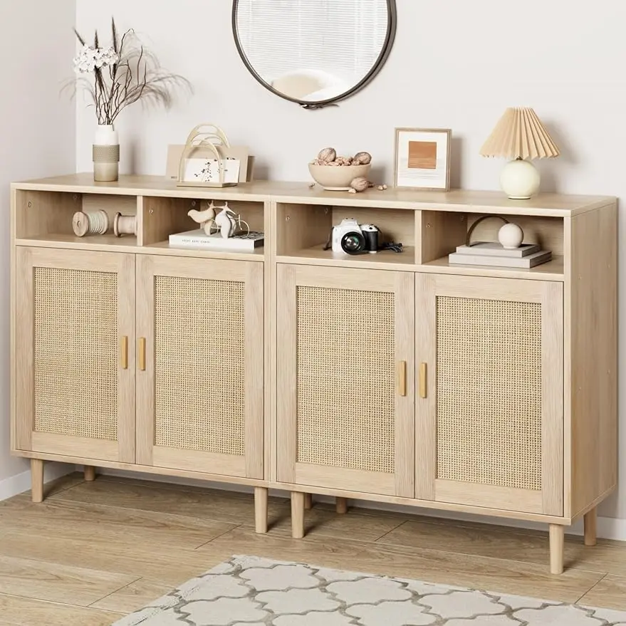 

Sideboard Buffet Cabinet, Rattan Cabinet with doors, Accent Kitchen Storage Cabinet, Cupboard Console Table, Coffee Bar Cabinet