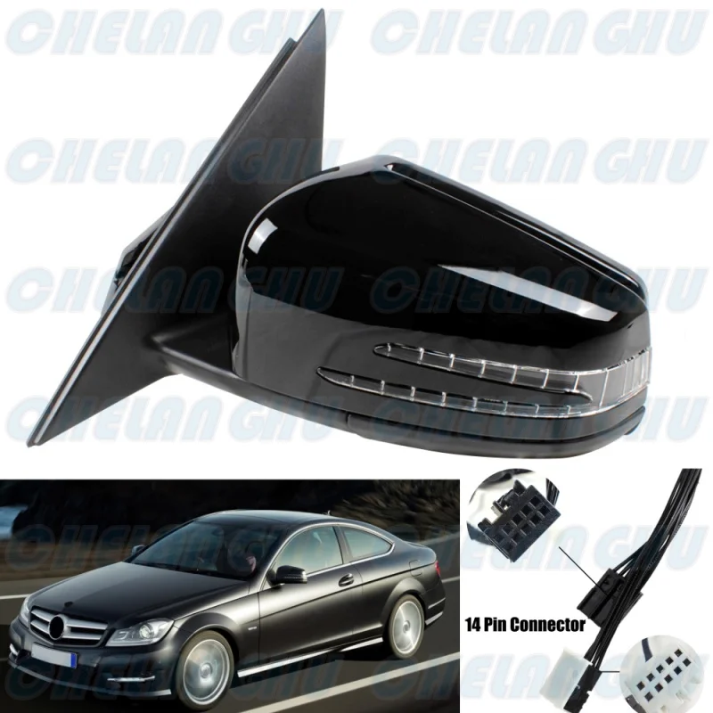 For Benz W204 C180 C200 C300 2008 2009 2010 2011 2012 2013 Left Side 14 pins Black Painted Memory Auto Fold mirror assembly