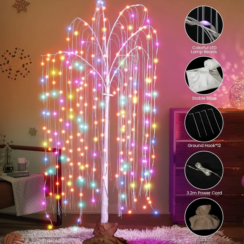 

3pcs Halloween Lighted Willow Trees Decorations,4FT+5FT+6FT Colorful Birch Tree RGB LED Tree with Remote,Weeping Willow Trees