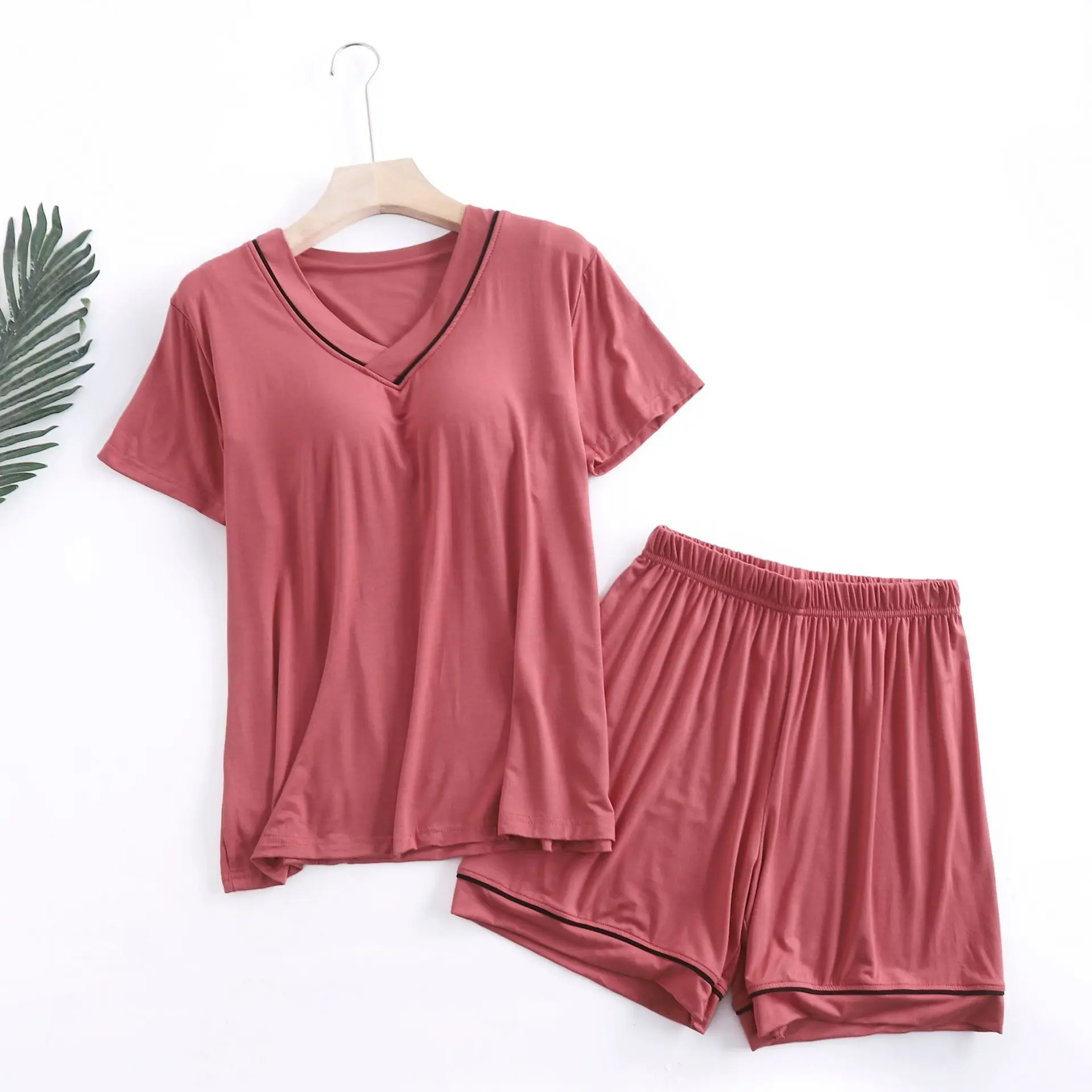 Abbigliamento da notte modale con coppa sul petto Set da 2 pezzi femminile Pigiama da donna Indumenti da notte estivi sottili a maniche corte Abito da casa allentato