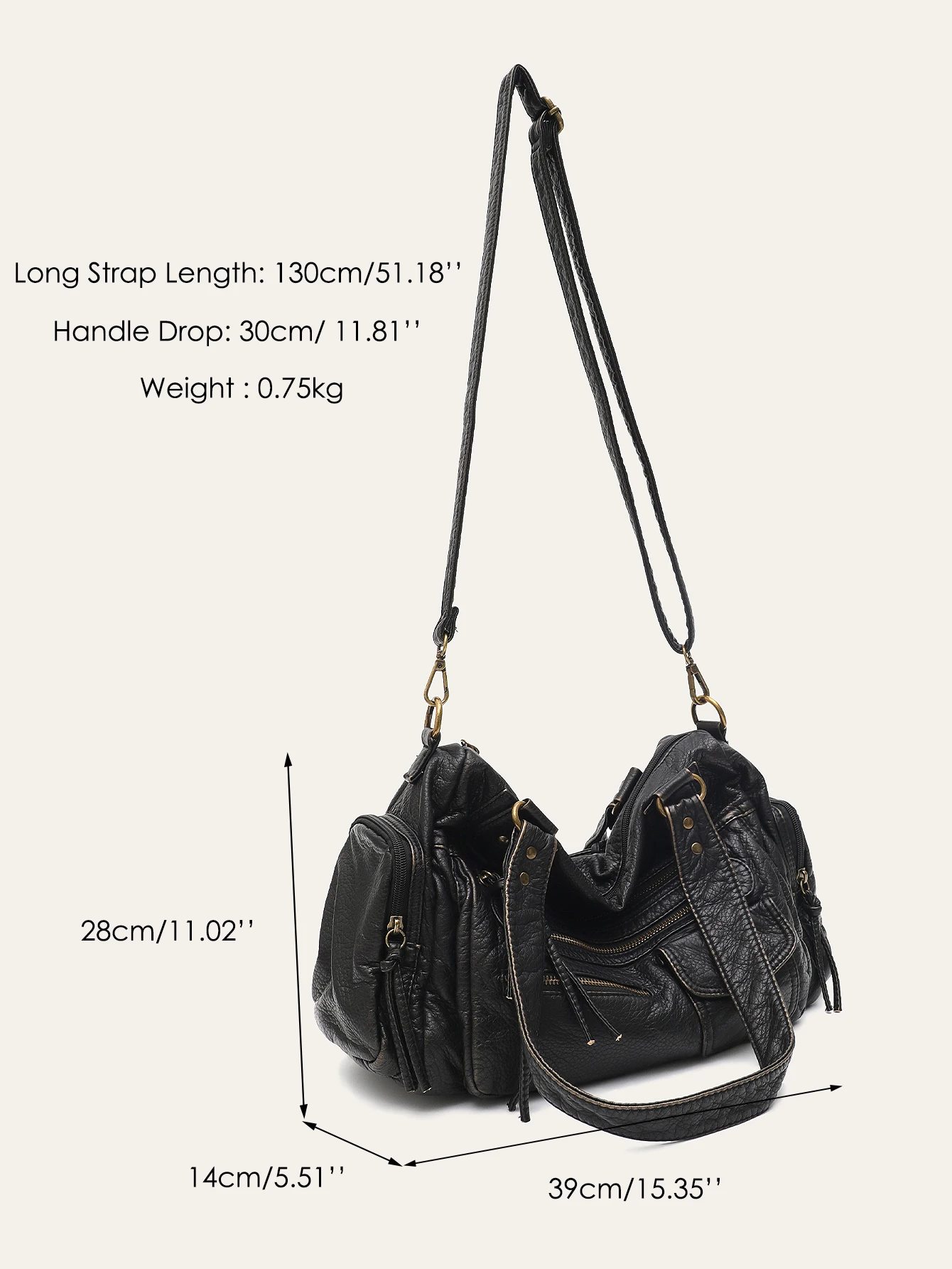 Vintage Women Unisex Brush-off Color Washed PU Vegan Leather Zip Pockets Shoulder Cross body Bag Large Retro Casual Daily Travel view 6