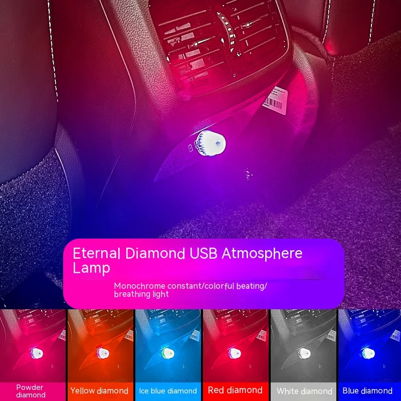 Car Cigarette Lighter USB Atmosphere Light LED Mini Colorful Night Light Wiring-Free Car Interior Lighting Accessories Supplies