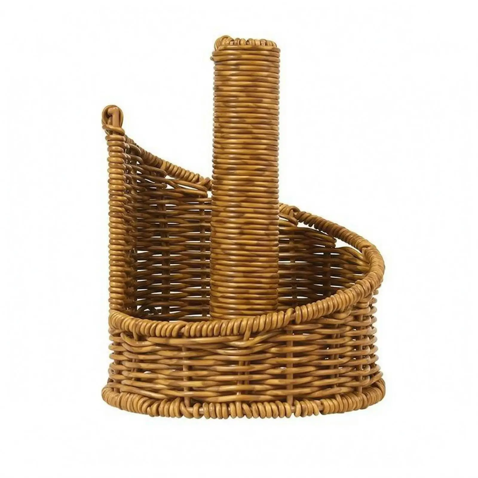 Freestanding Woven Paper Roll Holder for Bathroom Counter with Steel Core and Vertical Stand Design