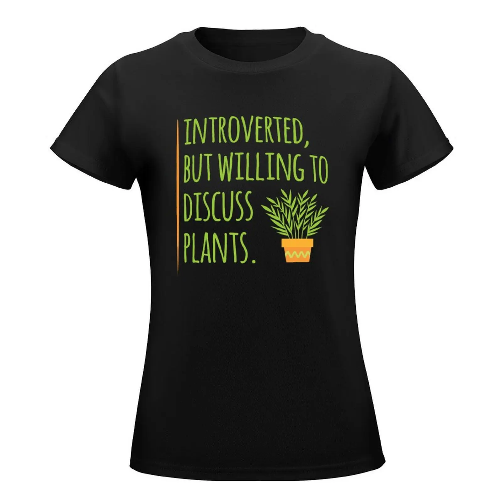 Introverted, but willing to discuss plants - bamboo in orange pot T-Shirt funny cute tops vintage clothes Blouse woman t shirt