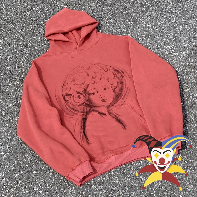 2024fw Vintage SAINT Graffiti tangan ditarik Hoodie Pria Wanita kualitas terbaik pullover berkerudung