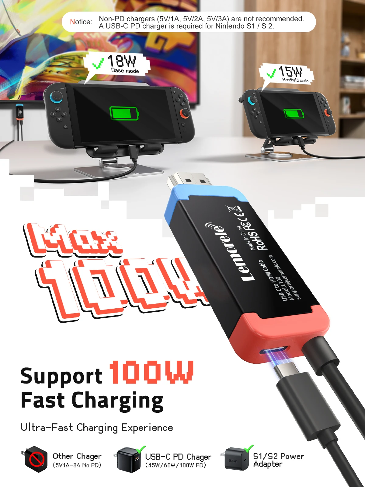 Lemorele L100 2m 4k 60Hz USB-C to HDMI Adapter PD 100W HDMI Type C to Projection Cable Video Cable For Video Conversion Adapter