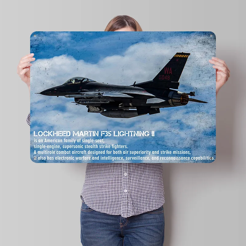 F-35 Lightning II Fighter Jet 3D Texture Metal Poster Customized Wall Art Tin Sign Gift for Mancave Article Decoration Room Home