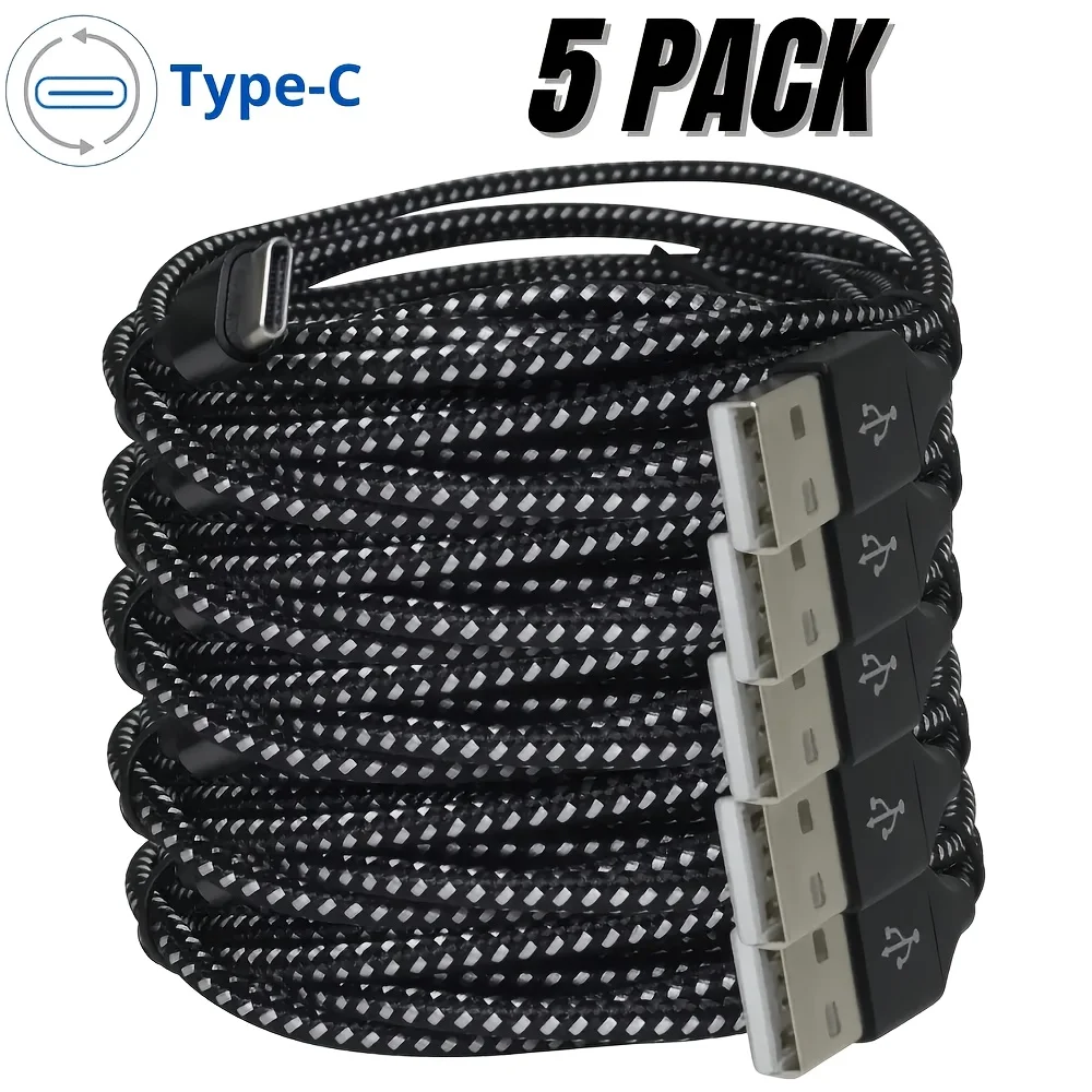 Five-pack USB-C Charging Cable, Fast Charging, 10-foot Data Cable, Compatible with Android, Suitable for Samsung, Compatible with Galaxy And Google Devices. 2026 New Model.