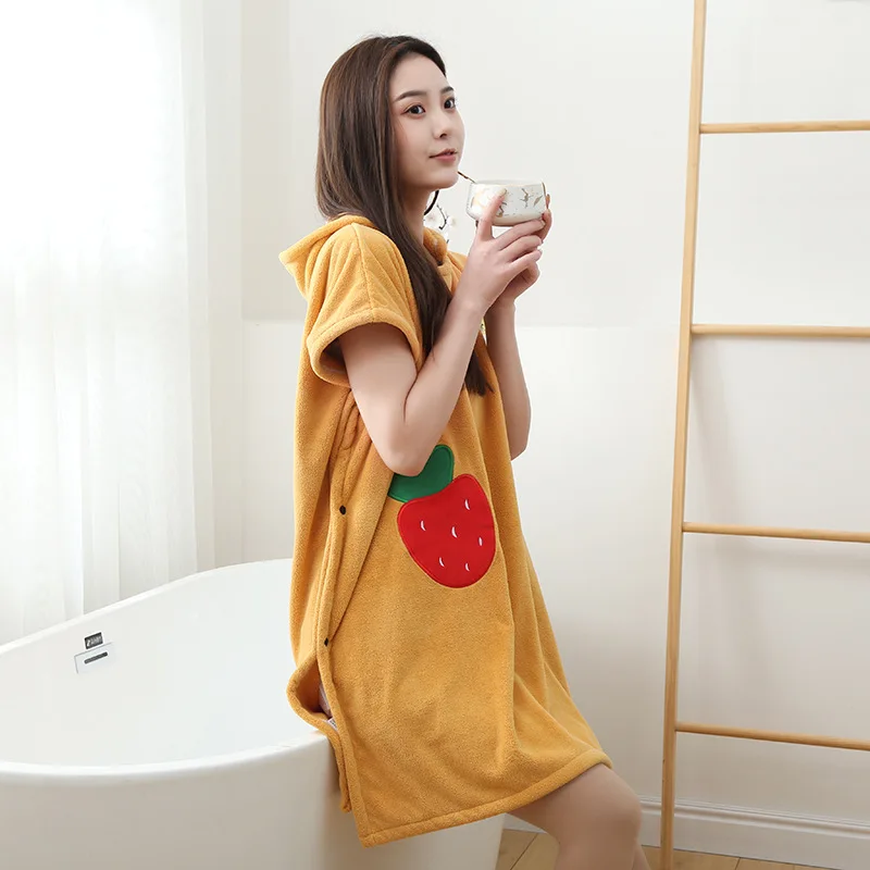 Women Wearable Bathrobe Coral Fleece Soft Hooded Beach Towel Dress Quick Dry Microfiber Thicken Swimming Cloak Bathroom Textile