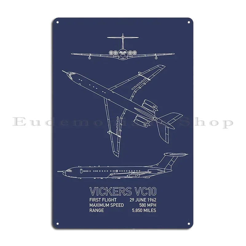 Vickers Vc10 British Military Fuel Tanker Plane Blueprints Infographic Metal Plaque Poster Club Cinema Printing Tin Sign Poster