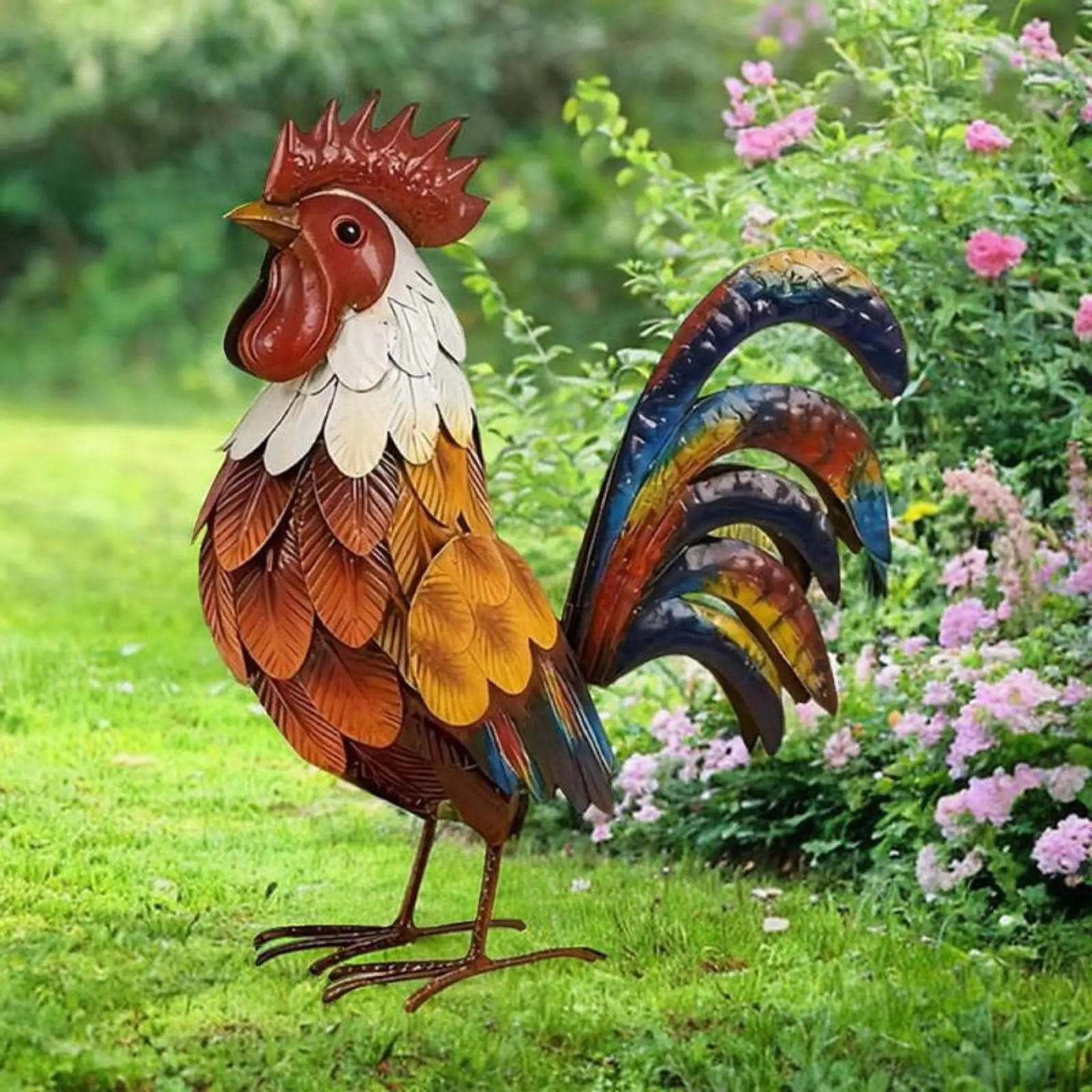 

Rooster Garden Statue Wrought Iron Figurine Weatherproof Outdoor Sculpture for Garden Decoration