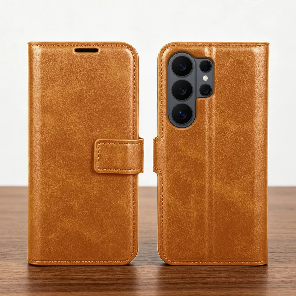 Premium Calf Leather Flip Case For Samsung Galaxy S26 Ultra S25 Plus S24 FE S23 S22 S21 A26 A36 A17 A37 A57 A27 Phone Case Cover