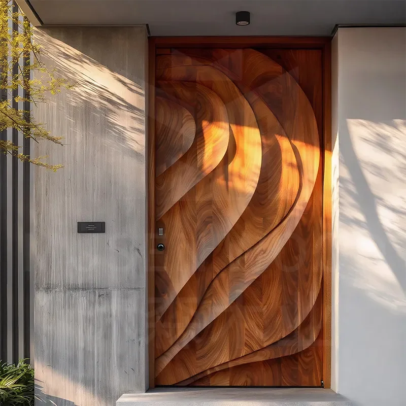 for Customized Factory Gate Anti-theft Solid Wood Door Hand-carved Chinese Deep-carved Craft Wood Light Luxury Door for