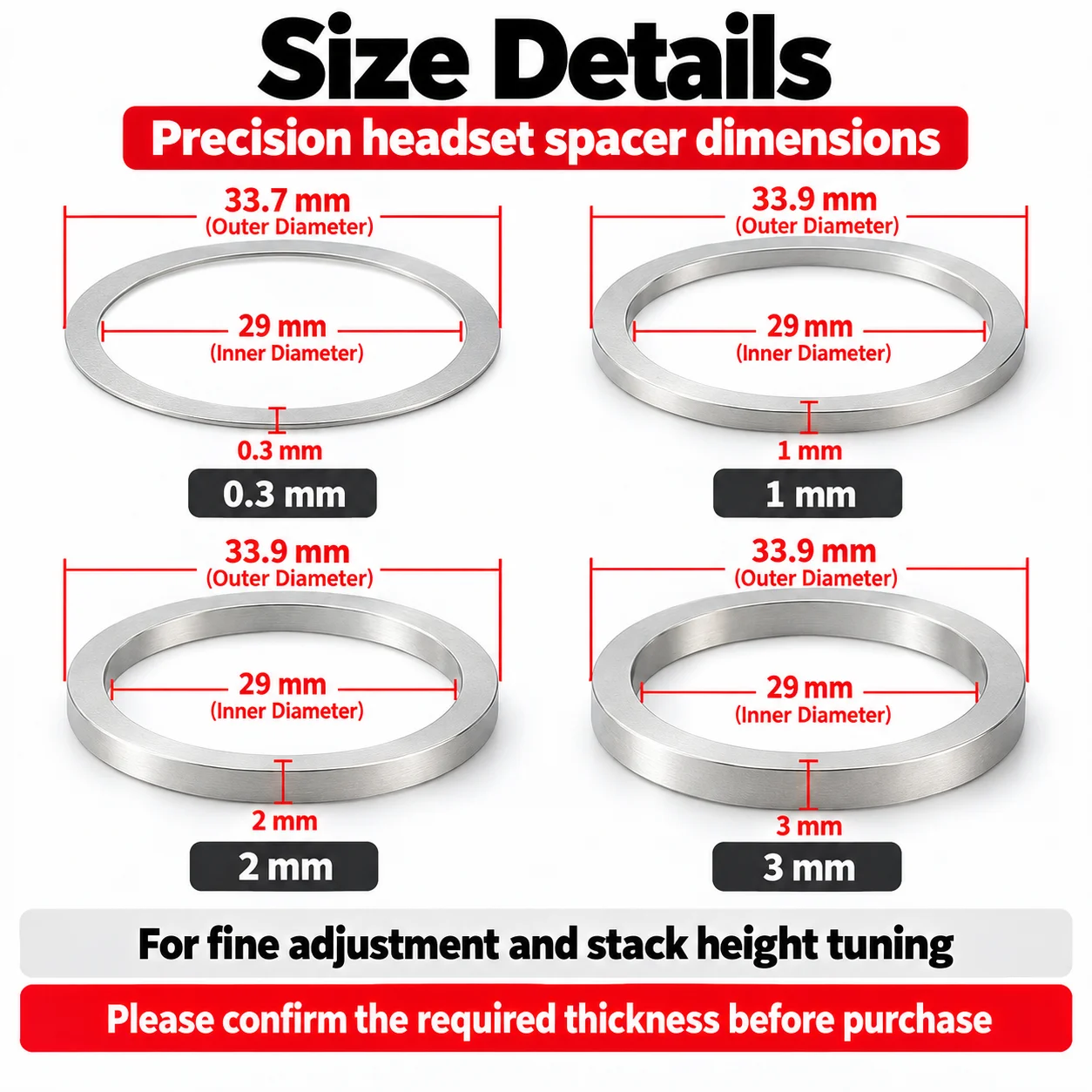 10PCS Bike Headset Adjust Washer Ring 0.3mm 1mm 2mm 3mm MTB Fork Adjustment Gasket Spacer