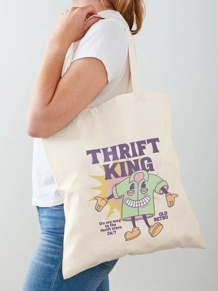 

Thrift king purple old retro shirt mascot vintage shopping thrift store Tote Bag shopping bags foldable large tote bag