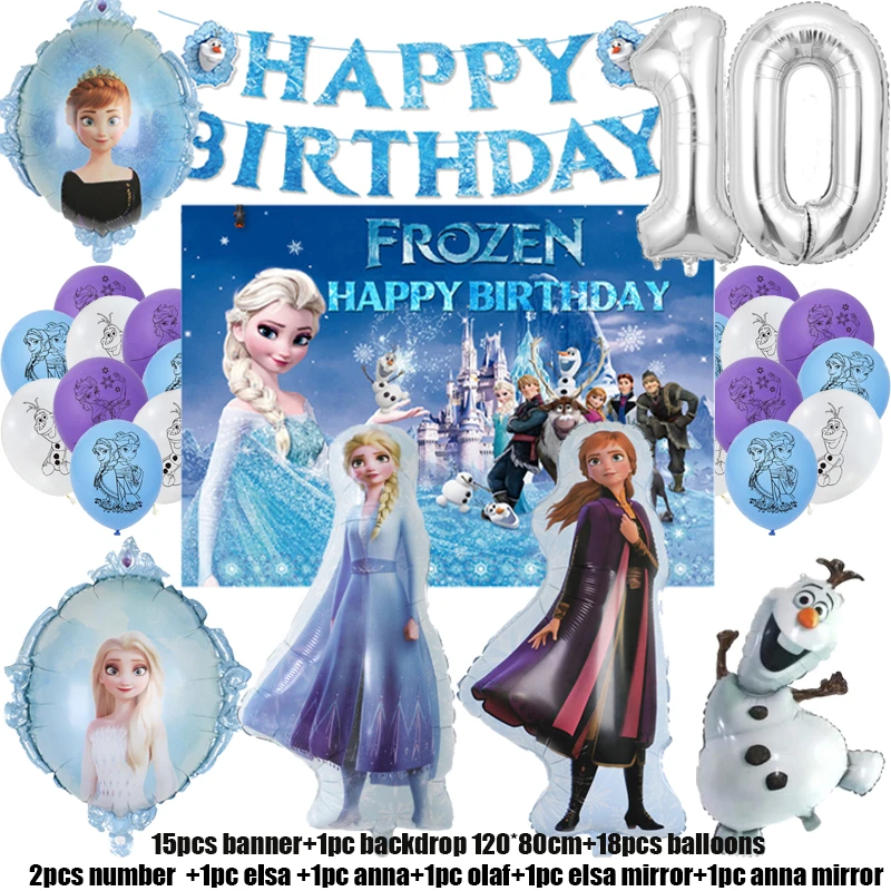 Frozen Birthday Party Decoration Set Anna Elsa Olaf Snowflake Banner Backdrop Balloons Kit Foil Garland Arch Balloon Baby Shower