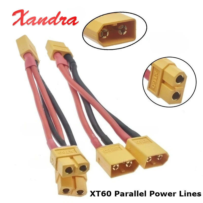 14AWG Silicone Wire XT60 Parallel Battery Connector 3-Way Male/Female Dual Extension Y Splitter for Model Aircraft Charger Motor