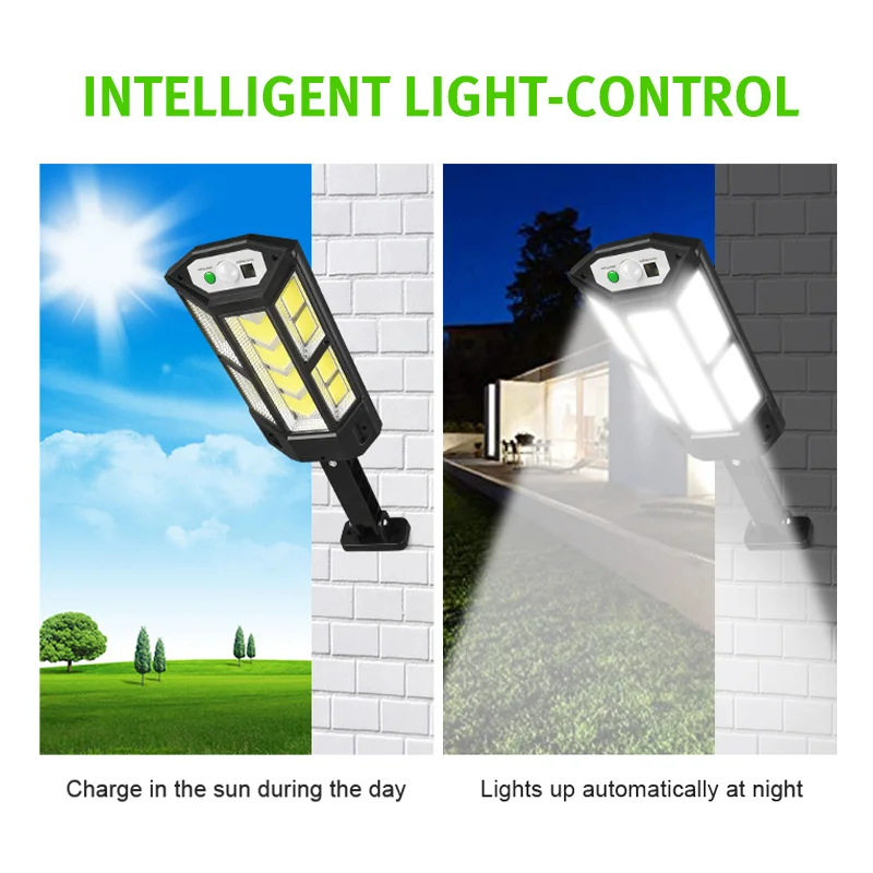 Solar Street Light Outdoor Wireless COB Solar Security Wall Light Motion Sensor with 3 Lighting Modes Remote Control Street Lamp