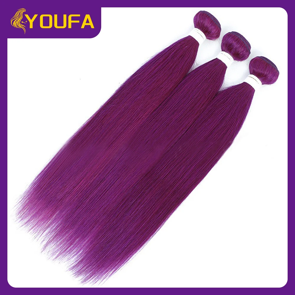 Light Pink Straight Human Hair Bundles One Bundle 100% Brazilian Human Hair Weave Pre Colored Grey Blue Purple Green Human Hair