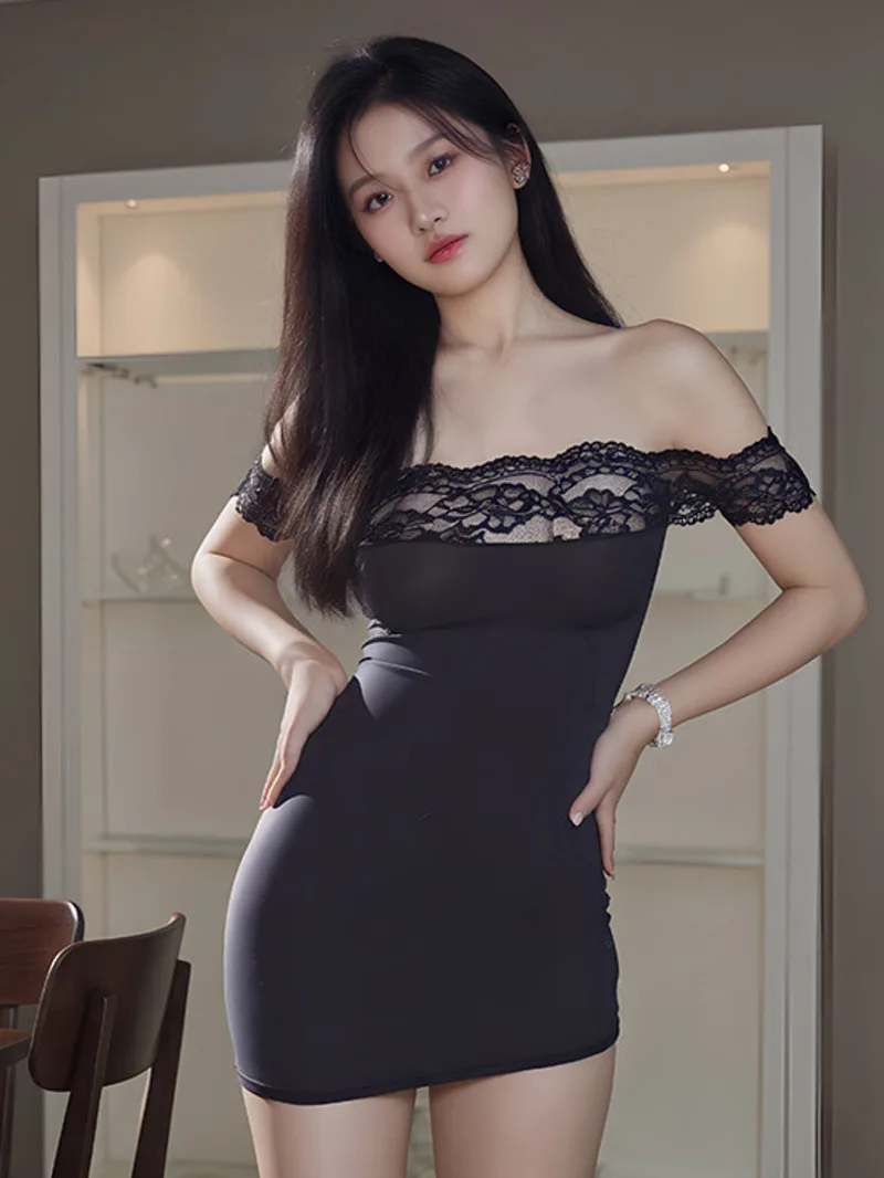 

Ночной сексуальный стиль Pure Desire, сексуальное слегка прозрачное облегающее платье с открытыми плечами, униформа секретаря, облегающее платье на бедрах с запахом, очаровательное 7GKD