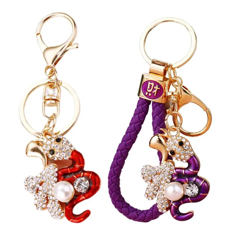 Chinese New Year Snake Keychain Chinese Fengshui Lucky Pendant Keychain With Ring Clasp Lucky Funny Snake Serpent Keychains For