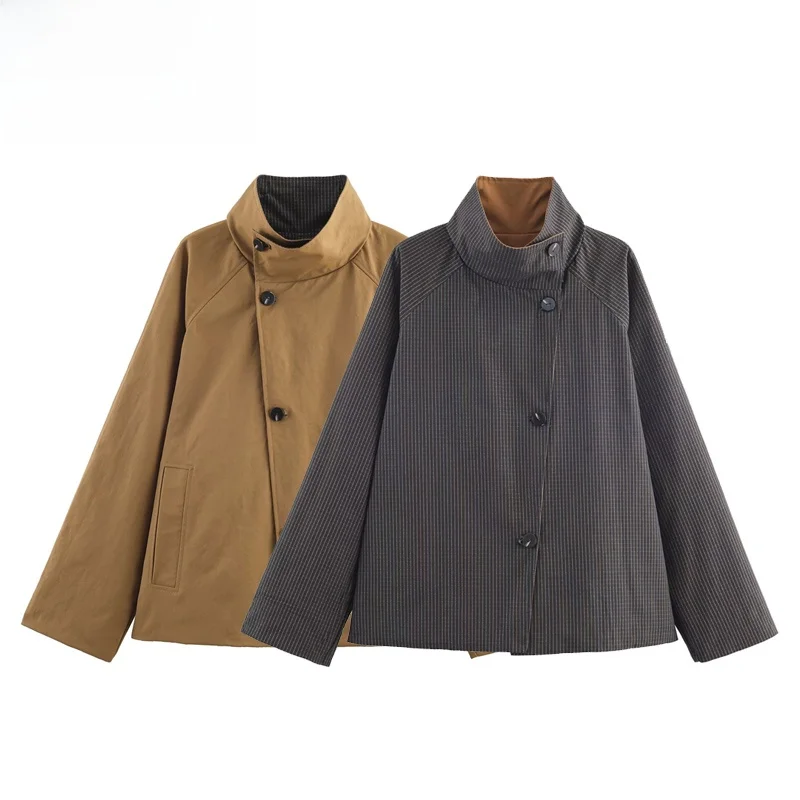 

Модная двусторонняя короткая свободная женская куртка из полиэстера для осени и зимы, стильная короткая верхняя одежда для женщин