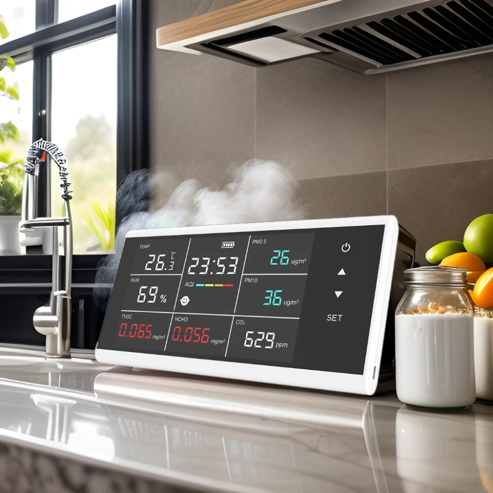 Real-Time Air Quality Monitor Home Office Multi-Gas Detector Analyzer Indoor Outdoor Touch Screen Air Quality Meter Detector